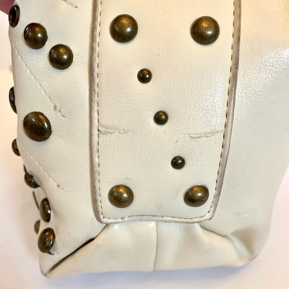 Cream Satchel with Brass Studs and Tassel Buckle Clasp - Picture 12 of 12